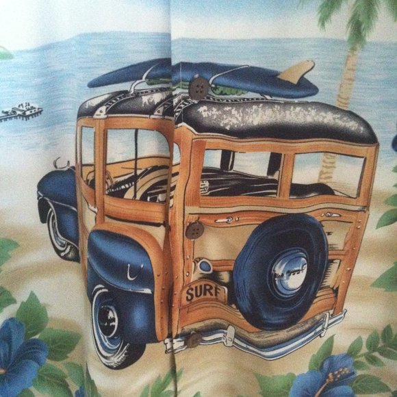 MAUI MAUI | Men's Palm Trees Hawaiian Shirt Blue Green M - Picture 4 of 9